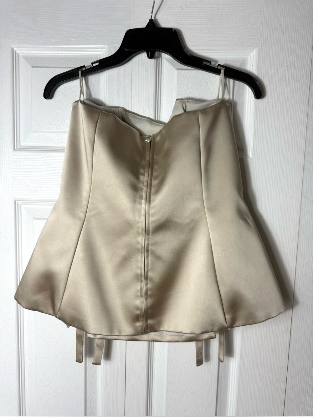 Zara Cream Satin Strapless Bustier Top Bow Tie Detail Size XXL 2XL Structured - Picture 6 of 11